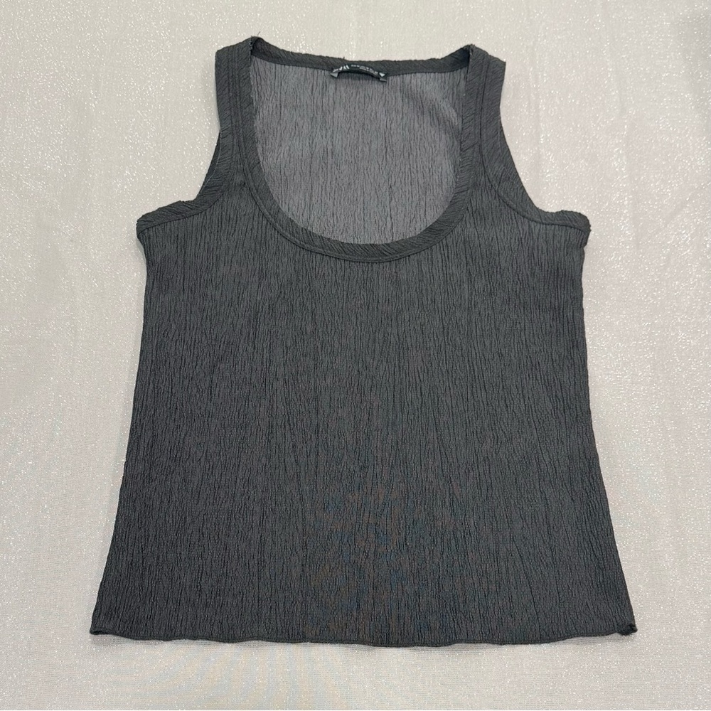 ZARA Tank Top Womens‎ Medium Sleeveless Knit Scoop Neck Ribbed Gray Solid